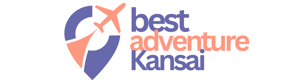 Logo of Best Adventure Kansai featuring an airplane and a location pin in a colorful design.