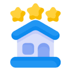 Illustration of a house with three stars above it, representing ratings or reviews.